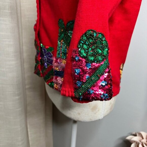 Vintage Y2K Michael Simon Christmas Sweater Sequin Presents Holiday Red SMALL - Picture 7 of 13